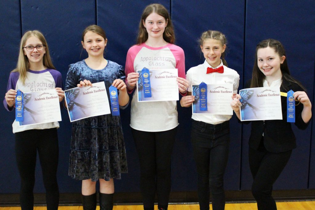 Pictured are the students who scored a 100% on their Social Studies project. From left: Jordan Cunningham, Ava Kimmins, Sarah Naome, Allison McGraw and Zoe Zervos.
