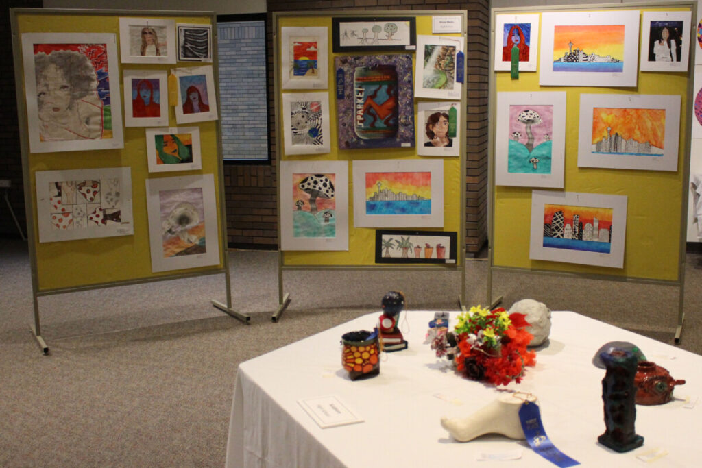 Pictured is just a small sample of the artwork featured at the annual Marshall County Student Art Show at the Grave Creek Mound.