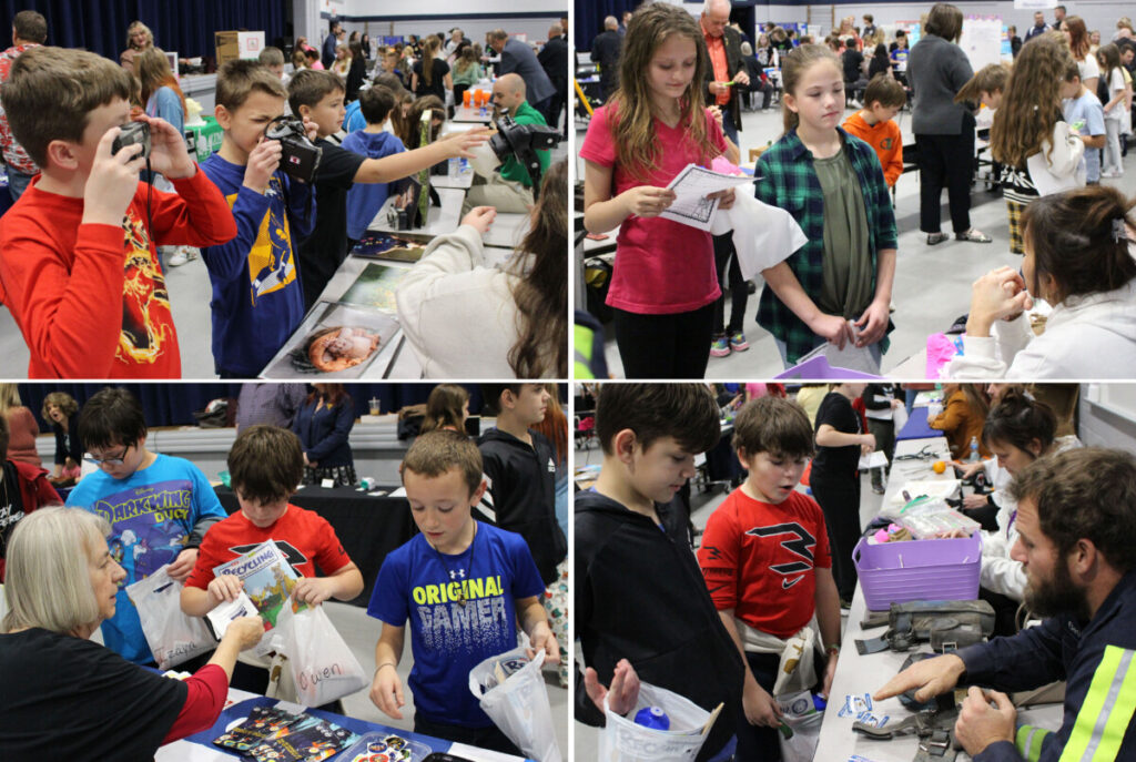 Collage of students talking to professionals at the career fair.