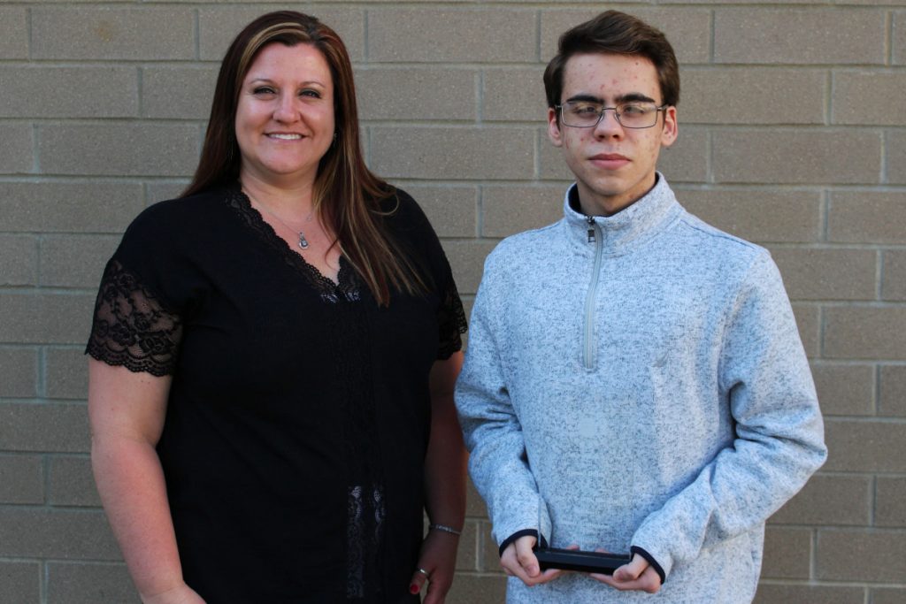 Pictured from left: Business/Management and Administration Support teacher Amy Stern and CHS CTE Student of the Quarter Russell Dillion.