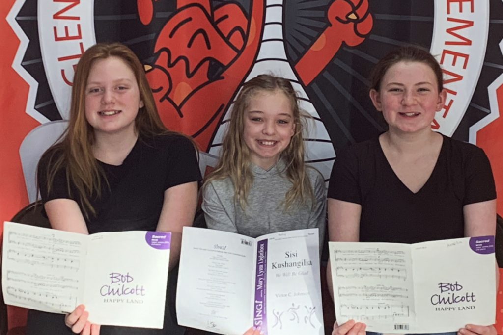 Pictured from left: Kenzie Lyseski, Hadley Hawkins and Amelia Border will represent GDES at the upcoming state music conference.