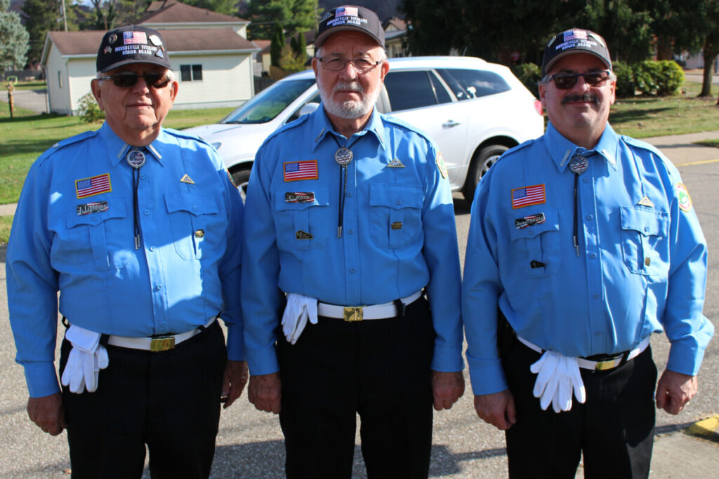 Pictured from left, at the GDES Veterans Day celebration, are Moundsville Honor Guard members James Lightner, Charles Rush and James Barlip