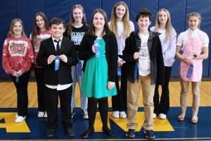 Pictured are the students who scored a 100% on their Social Studies project. Front row from left: Trace Hunter, Ella Allender and Gavin Pickett. Back row from left: Addy Gast, Kyla Stricklin, Chloe Pickett, Ella Finley, Sarah Hess and Zoe Zervos.