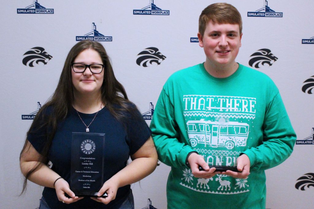 Pictured from left are the JMHS CTE Students of the Month: Lindsy Hill and Cruz Logsdon.