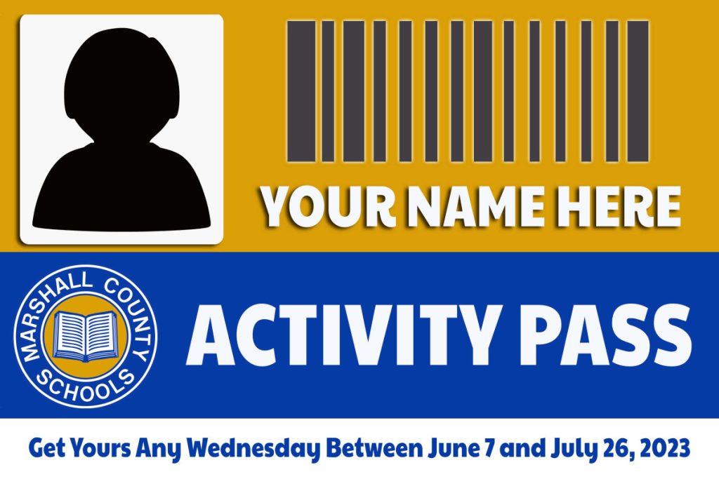 Sample activity pass with the Marshall County Schools logo.