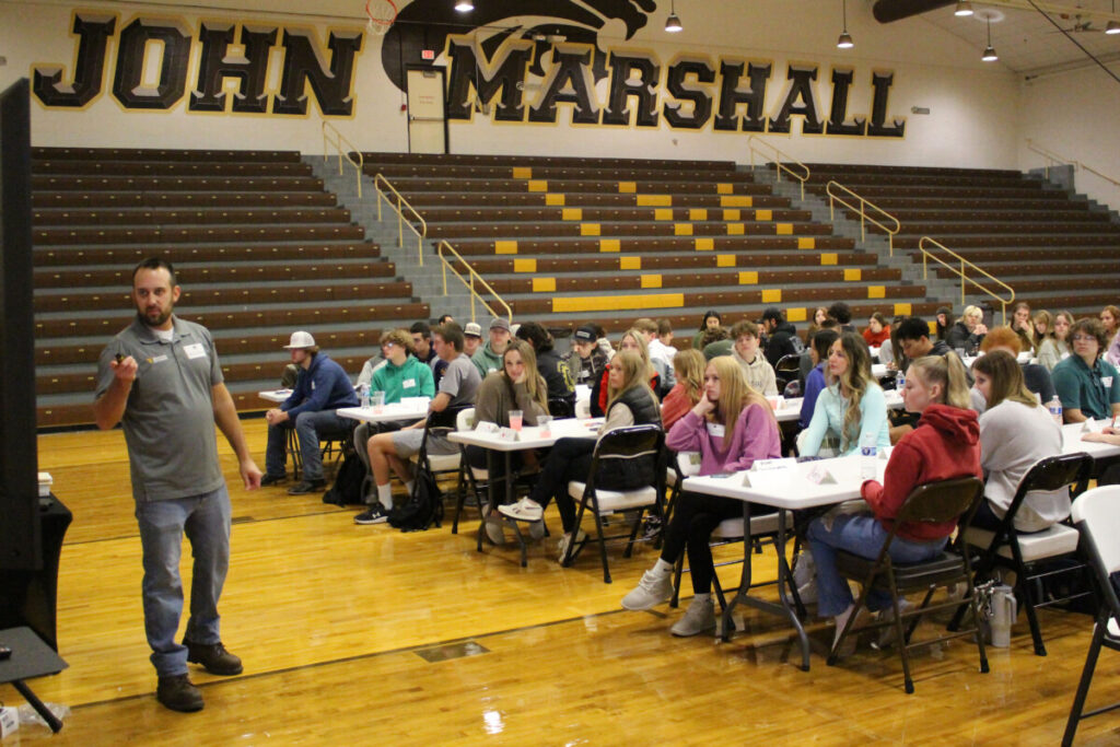 WVU Industrial Extension’s Manager of Continuous Improvement, Randy Kowalczyk, talks to the CTE students during the inaugural Marshall County CTE Professional Learning Day.