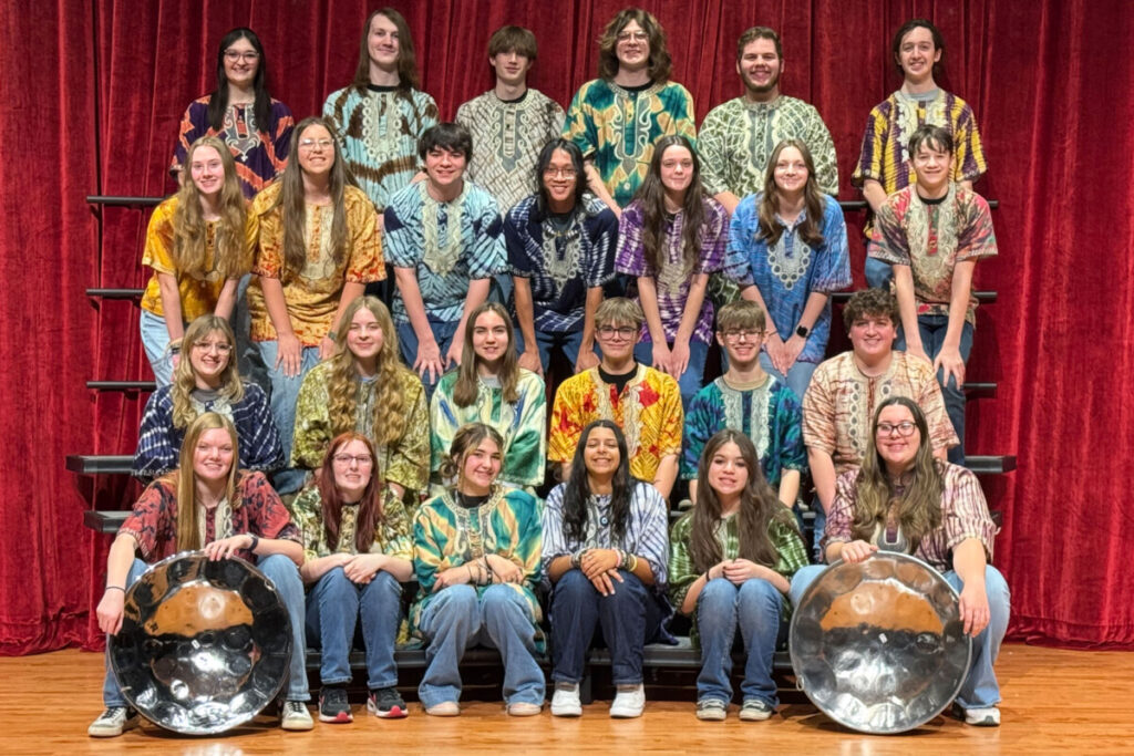 Pictured are members of the JM Steel Drum Band. Front row from left: Sydney Gray, Noel Littell, Mikayla Kazemka, Wrenleigh Lesnett, Arabella Tomassetti and Lizzy Howard. Second row from left: Megan Gary, Stella Himrod, Peyton Brown, Liam Marlin, Blake Fritzman and Ricky Robinson. Third row from left: Chloe Pickett, Sam Howard, Joey Armstrong, Jacob Rivera, Alina Holliday, Savannah Potts and Ezra Summers. Back f row from left: Aubreigh Anderson, Jacob Kale, AJ Pintus, Zakk Wells, Gianni Oliveto and Nick Lopez.