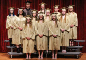 Front row from left, alphabetically, is the Top 1%: Victoria Finley, Maitlyn Miller and Gabriella Naome. Middle row, alphabetically, is the Top 5%: Teonna Barton, Kendra Callahan, Audrey Ferguson and Sydney Gray. Back row, continued alphabetically, is the Top 5%: Mariah Lehman, Maverick Lemasters, Cameron McCord, Megan Schwing and Maci Wells.