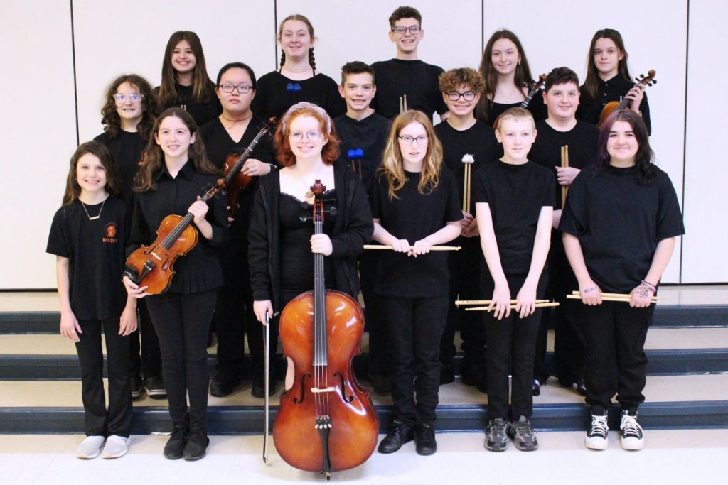Pictured are the 16 musicians who will represent MMS at the West Virginia Music Educators Conference in Charleston this Thursday, Friday and Saturday. Front row from left: Lauren Whetzel, Layla Rodgers, Hannah Woods, Noel Littell, Adam Adams and Mikayla Kazemka. Middle row from left: Emily McBee, Fiona Ren, Boden Blake, Liam Marlin and Richard Robinson. Back row from left: Tori Dixon, Kaelyn Wyatt, Xavier Wells, Sarah McBee and Alina Holliday.