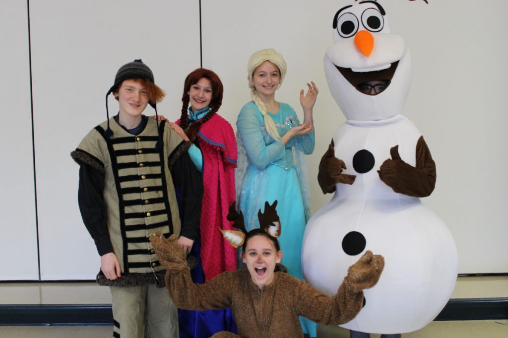 Pictured: Kneeling is Sadi Willis (Sven). Standing from left are Dez Roth (Kristoff), Elin McGuire (Anna), Sarah McBee (Elsa) and Cooper Berlin (Olaf)