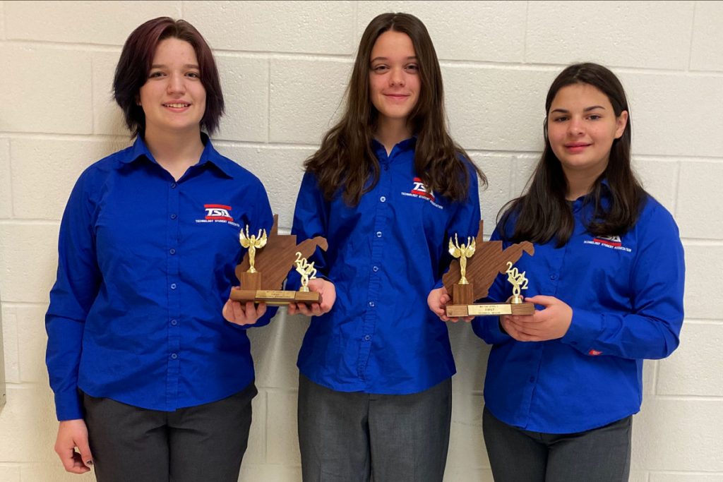 Pictured from left: Heidi Williams, Alina Holliday and Sophie Crumm won 1st place and will compete at the national level.
