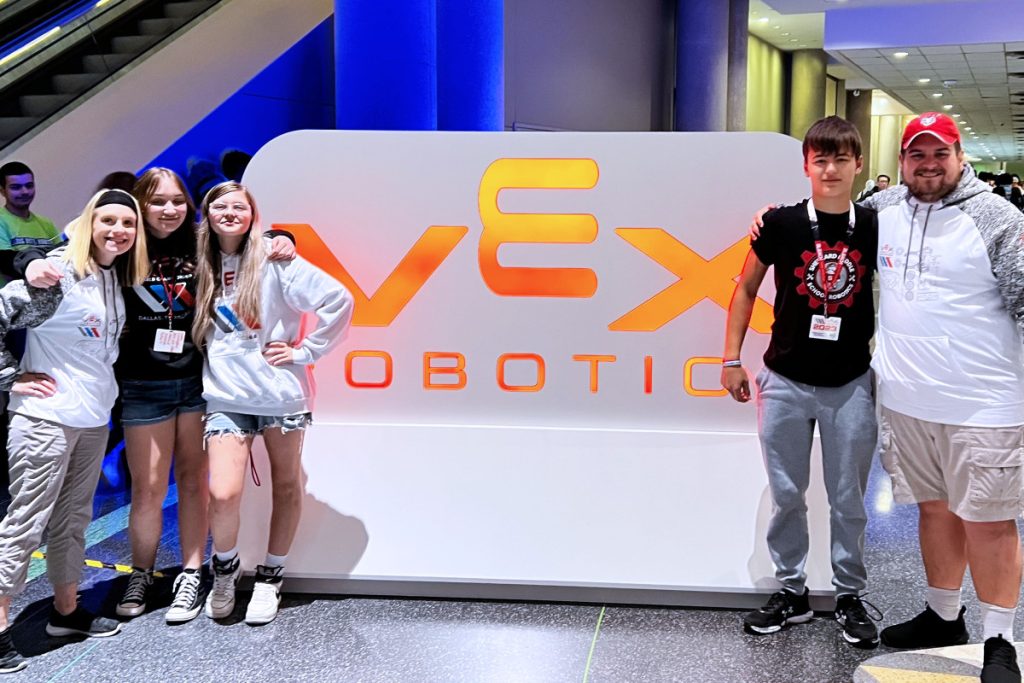 Pictured from left are SMS Robotics Coach Ana Klemm, Sophie Cunningham, Lilly Bergen, Knox Wilson and SMS Robotics Coach Zak Klemm.