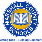 Marshall County Schools gold and blue logo with a book in the center.