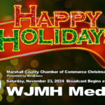 Saturday, November 23, 2024, at 1:55 pm, WJMH Media will provide a live stream of the 54th annual Marshall County Chamber of Commerce Christmas Parade via its YouTube channel.