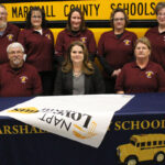 Pictured seated: Dr. Shelby Haines is flanked by MCS Safety Team members Douglas Brown and Dee Gamble. Back row from left are MCS Safety Team members: Kenny Richmond, Paula Carmichael, Kayla Kidd, Nadine McCardle and Ashley Becker.